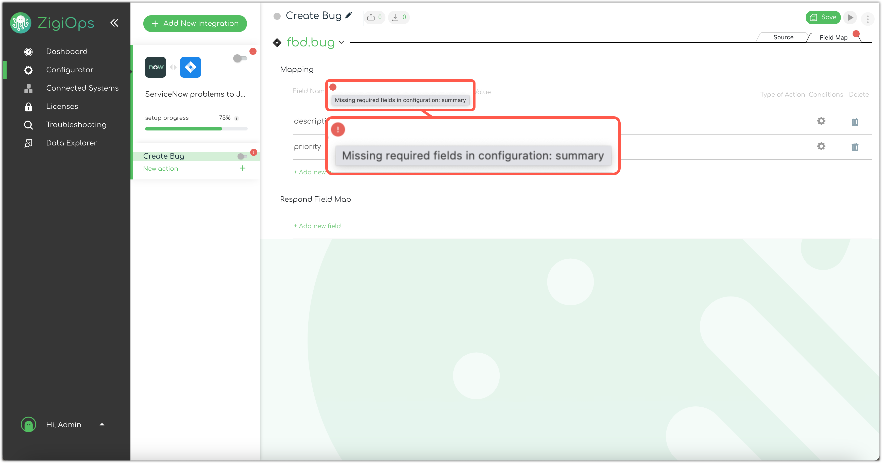Integration Configuration and Field Validations